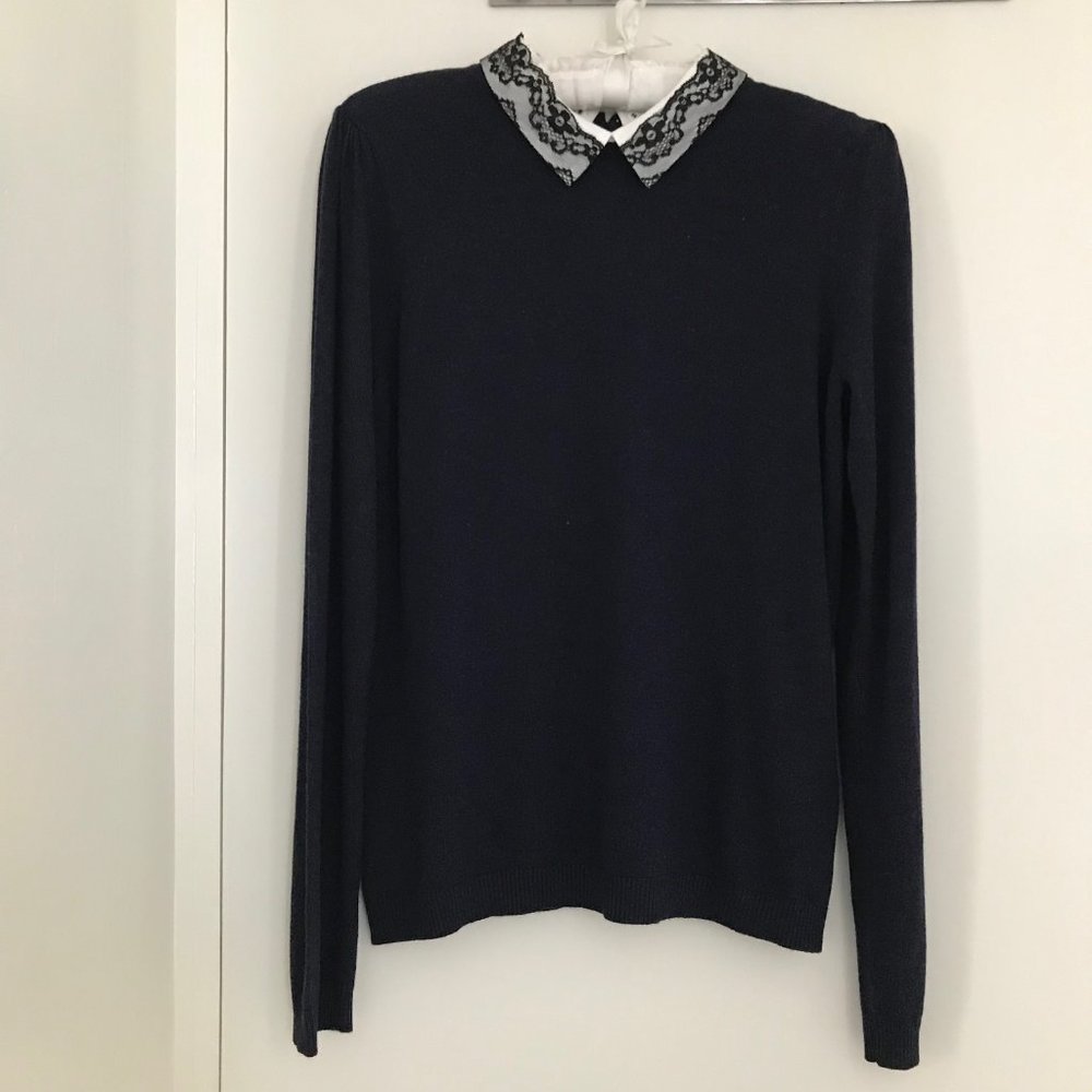 Naf Naf Sz M Navy Blue Crew Long Sleeve Sweater